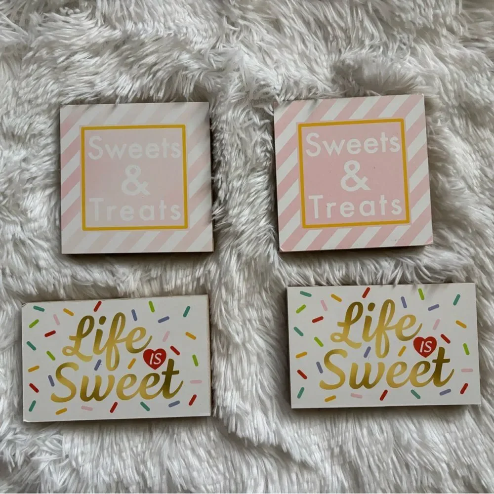 Wood Party Decor Blocks Life is Sweet Sweets & Treats Bundle of‎ 4 Girly Bakery